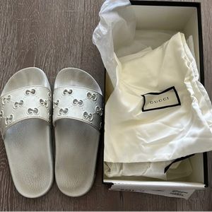 White Gg Gucci Slides - image 1